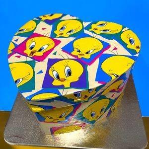 TWEETY BIRD VTG 90s LOONEY TUNES WARNER BROS. HEART SHAPED JEWELRY, HAIR TIE BOX